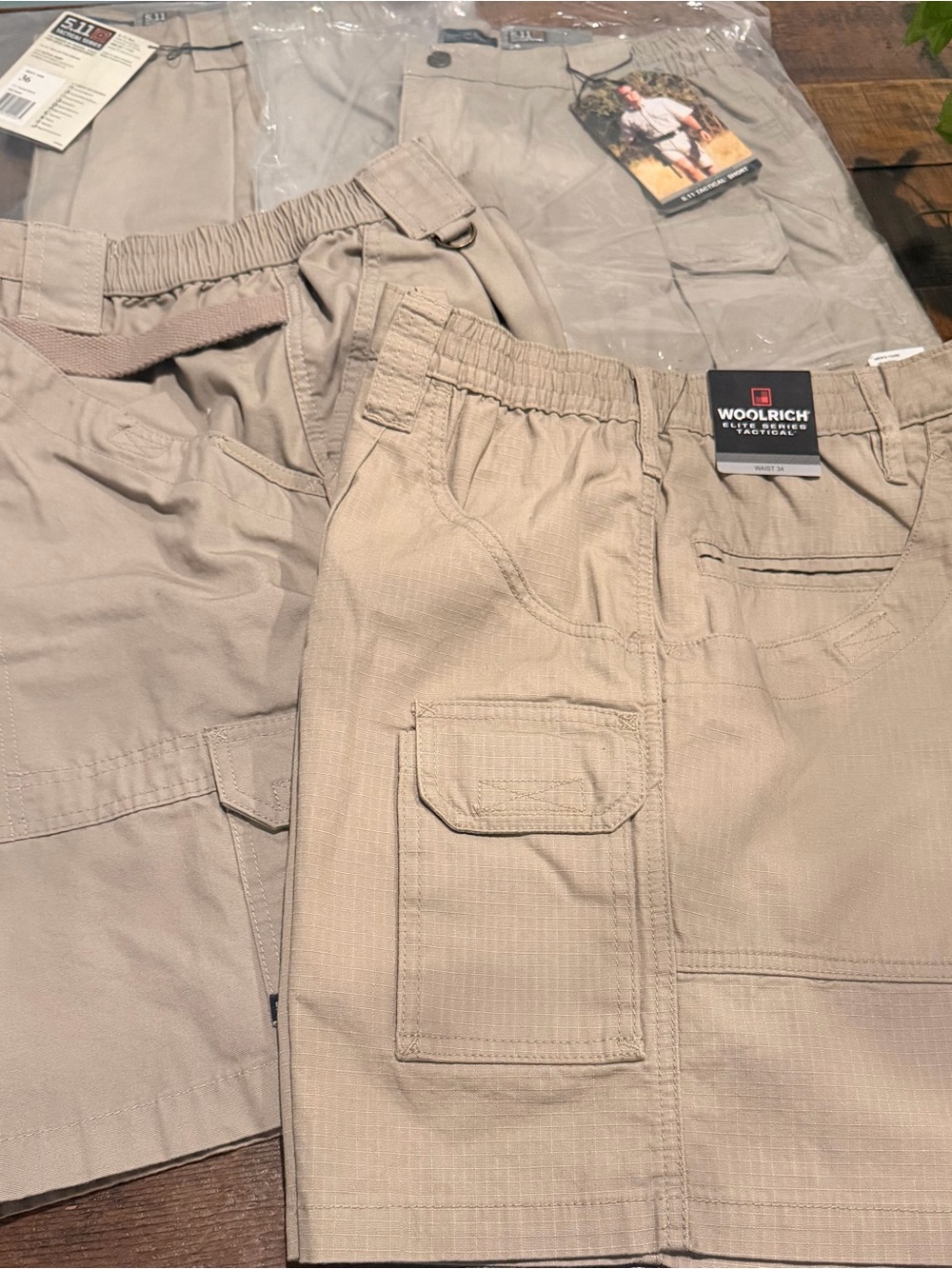 5.11 Tactical Men's Tan Cargo Shorts Elastic Waist / Woolrich Tactical Series